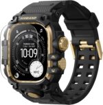 amBand Rugged Case with Band for Apple Watch Ultra 3/2/1 49mm, M3 Military Grade Shockproof Cover, Includes Screen Protector Kit, Tactical Band for Men - Compatible with iWatch Ultra, Black Gold
