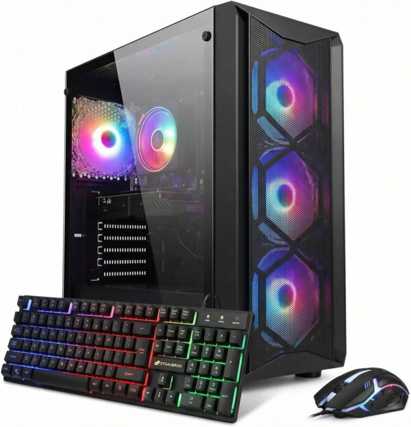 STGAubron Gaming PC Computer Desktop, Intel Core i7 8th Gen up to 4.1G, GeForce RTX 3050 6G, 16G DDR4, 512G SSD, WiFi 6, BT 5.2, RGB Fan x4, Windows 11 Home