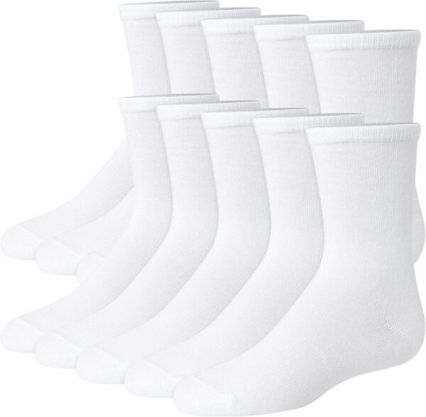 Suggest a better title and return a single title only without any other comments: Hanes girls Uniform Crew Socks, Plain White Crew Socks, Knit Crew Socks for Girls, 10-pairs