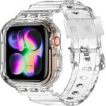 XYF Compatible for Crystal Clear Apple Watch Bands, 49mm 46mm 45mm 44mm 42mm 41mm 40mm 38mm Bumper Case for Men Women Jelly Sport Cover Strap for iWatch Ultra 3 2 Series 11 10 9 8 7 SE 6 5 4 3