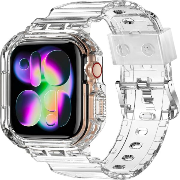 XYF Compatible for Crystal Clear Apple Watch Bands, 49mm 46mm 45mm 44mm 42mm 41mm 40mm 38mm Bumper Case for Men Women Jelly Sport Cover Strap for iWatch Ultra 3 2 Series 11 10 9 8 7 SE 6 5 4 3