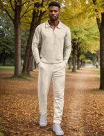 UOUA Mens 2 Piece Set Casual Outfits Polo Long Sleeve Shirt & Pants Tracksuit Loungewear Athletic Jogger Sweatsuit - Image 3