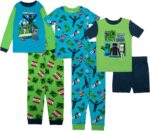 Minecraft Boys' 6-Piece Cotton Pajama Set, Matching Snug-fit Shirt & Pants, Soft & Cute for Kids