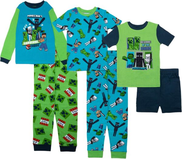 Minecraft Boys' 6-Piece Cotton Pajama Set, Matching Snug-fit Shirt & Pants, Soft & Cute for Kids