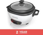 BLACK+DECKER Rice Cooker 6-Cup (Cooked) with Steaming Basket, Removable Non-Stick Bowl, White - Image 5