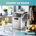 EUHOMY Ice Cube Maker Machine Countertop, 2 Ways to Add Water, 45Lbs/Day 24 Pcs Ready in 13 Mins, Self-Cleaning Portable Compact, with Ice Scoop & Basket, Perfect for Home/Kitchen/Office/Bar - Image 7