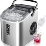 EUHOMY Ice Maker Countertop with Carry Handle, 9 Cubes Ready in 6 Mins, 26.5lbs/24H, Self-Cleaning, 2 Sizes of Bullet Ice with Basket and Scoop, Portable Ice Maker Machine for Home, Kitchen, Office