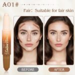 Contour Highlighter Stick，2-in-1 Dual-Ended Cream Bronzer & Highlighter Sticks Pen for Face Body Contouring Makeup- Buildable，Waterproof, Easy to Apply Suitable for Beginners，01Nuetral Nude + Beige - Image 4
