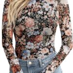 Dealmore Lace Sheer Floral Mesh Mockneck Going Out Tops for Women Fall Fashion Spring Outfits 2026 Clothes