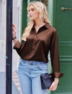 Zeagoo Satin Blouses for Women Silk Button Down Shirts Long Sleeve Business Casual Tops - Image 3