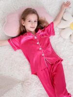 DIPUG 3 Piece Girls Silk Pajamas Set Soft Satin PJs Sleepwear for Comfortable Nights - Image 3