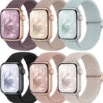 6 Pack Braided Stretchy Bands Compatible with Apple Watch Band 38mm 40mm 41mm 42mm 44mm 45mm 46mm 49mm Women Men, Adjustable Nylon Solo Loop Elastic Straps for iWatch Series 11 10 9 8 7 6 5 4 SE Ultra