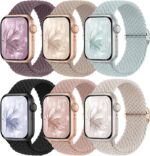 6 Pack Braided Stretchy Bands Compatible with Apple Watch Band 38mm 40mm 41mm 42mm 44mm 45mm 46mm 49mm Women Men, Adjustable Nylon Solo Loop Elastic Straps for iWatch Series 11 10 9 8 7 6 5 4 SE Ultra