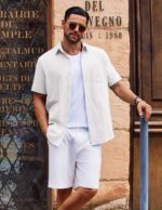 COOFANDY Men's Button Down Short Sleeve Shirt Casual Cotton Summer Beach Linen Wedding Shirts with Pocket - Image 4