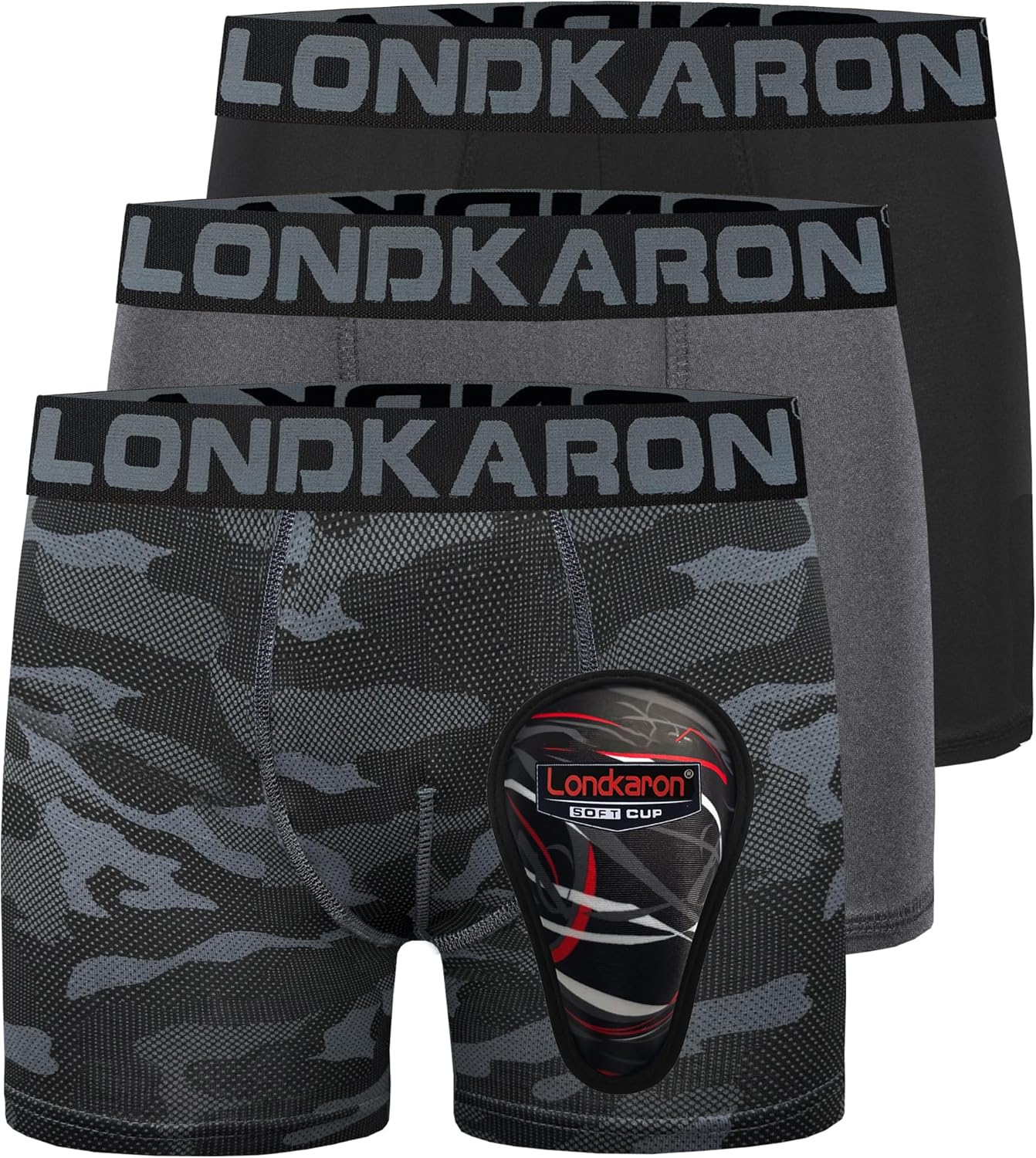 3-Pack Youth Boys Stretch Boxer Briefs w/Soft Protective Cup, Elite 3-Pack Youth Boys Stretch Boxer Briefs w/Soft Protective Cup, Elite Boxer Jock for Baseball & Football