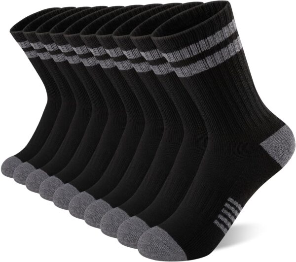 Comfoex 10 Pairs Boys Crew Long Athletic Socks for 4-6 6-8 8-10 Years Old Kids Calf Sports Half Cushioned