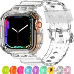XYF Compatible for Crystal Clear Apple Watch Bands, 49mm 46mm 45mm 44mm 42mm 41mm 40mm 38mm Bumper Case for Men Women Jelly Sport Cover Strap for iWatch Ultra 3 2 Series 11 10 9 8 7 SE 6 5 4 3
