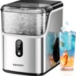 EUHOMY Nugget Ice Maker Countertop, Ready in 7 Mins, 34Lbs/24H Pebble Ice Maker Machine, Self-Cleaning Countertop Sonic Ice Makers with Ice Scoop&Basket, Pellet Ice Maker for Home, Stainless Steel