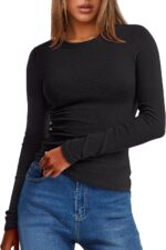 ANRABESS Womens Long Sleeve Thermal Shirts Slim Fit Basic Tee Tops Warm Fleece Undershirts 2025 Fall Winter Layer Outfits