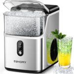 EUHOMY Nugget Ice Makers for Countertop with Ice Scoop & Basket, Self-Cleaning Sonic Pebble/Pellet Ice Maker Machine with 35lbs/24H Soft Ice for Home/Kitchen/Office, Stainless Steel, Silver