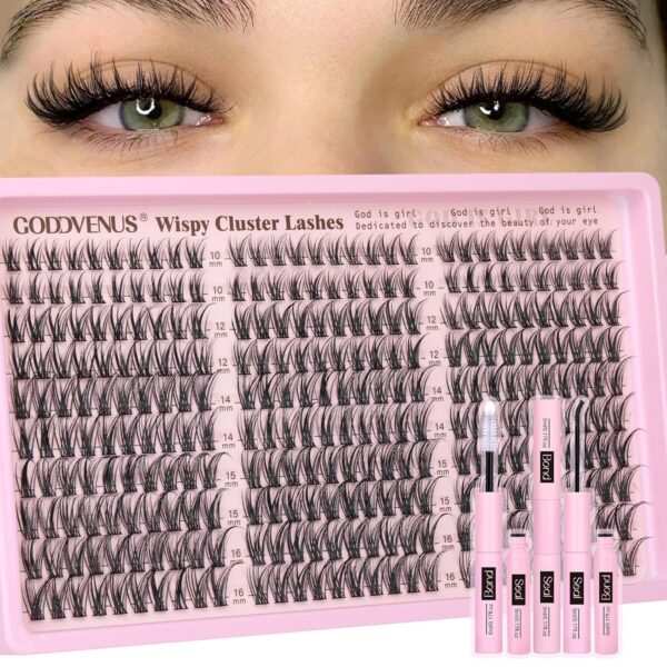 Lash Clusters Kit Wispy Eyelash Clusters Lashes Natural DIY Lash Extension Kit 10-16mm Cluster Eyelash Extensions Kit 300pcs C Curl Individual Lashes Cluster Eyelash (No Tweezers)