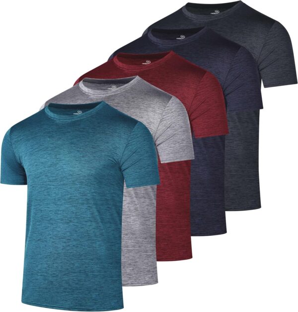 Real Essentials 5 Pack: Men's Dry-Fit Short Sleeve Crew Neck T Shirts Fitness Running Gym Workout Cool Exercise Athletic Tee