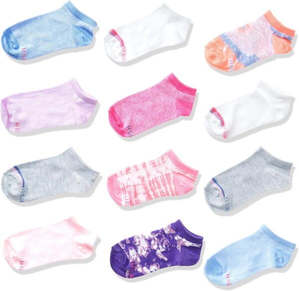 Suggest a better title and return a single title only without any other comments: Hanes girls Socks, Fashion Patterned Soft Socks, No Show, Ankle, and Crew, 12-pair Packs