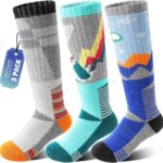 ANTSANG 3 Pairs Kids Merino Wool Ski Socks Boys Girls Thermal Thick Warm Winter Cozy Socks for Skiing Snowboarding