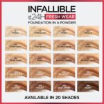 Suggest a better title and return a single title only without any other comments: L'Oreal Paris Makeup Infallible Fresh Wear Foundation in a Powder, Up to 24H Wear, Waterproof, Golden Beige, 0.31 oz. - Image 7