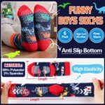 Kids Boys Toddlers Fuzzy Slipper Socks with Grips Non Slip Warm Fluffy Winter Thick Fun Cozy Hospital Socks 6 Pairs - Image 4
