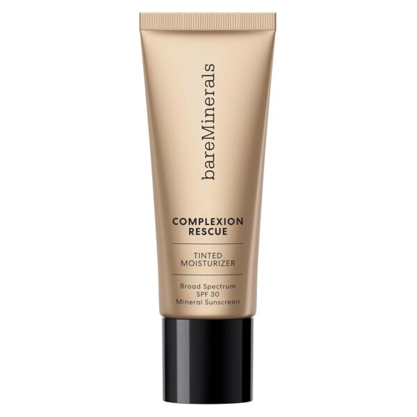 Suggest a better title and return a single title only without any other comments: bareMinerals Complexion Rescue Tinted Moisturizer with SPF 30, Hydrating Tinted Mineral Sunscreen with Hyaluronic Acid, Sheer-to-Light Coverage, Multi-tasking, Skincare Infused Makeup