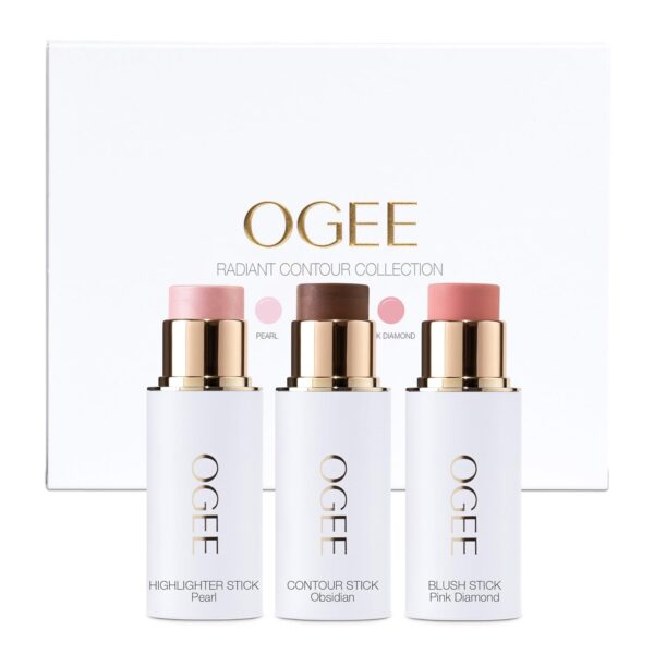 Suggest a better title and return a single title only without any other comments: Ogee Face Stick Radiant Collection Trio - Contour Stick Makeup Collection - Certified Organic Contour Palette - Includes Bronzer Stick, Blush Stick & Highlighter Stick