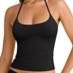REORIA Women's Sexy Halter Backless Double Lined Tank Top Y2k Trendy Camisole Crop Tops