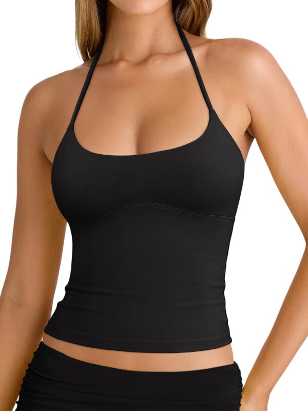 REORIA Women's Sexy Halter Backless Double Lined Tank Top Y2k Trendy Camisole Crop Tops