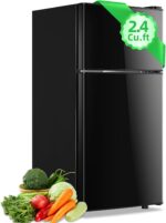 2.4 Cu.ft Mini Fridge with Top Freezer Apartment Size Dual Door Compact Refrigerator for Personal Use Small Fridge with Egg tray, 7 Temperature Control For Dorm, Black