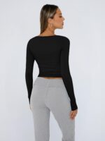 Trendy Queen Womens Long Sleeve Shirts Crop Tops Fall Fashion Solid Square Neck Going Out Basics Tees Y2k Clothes - Image 5