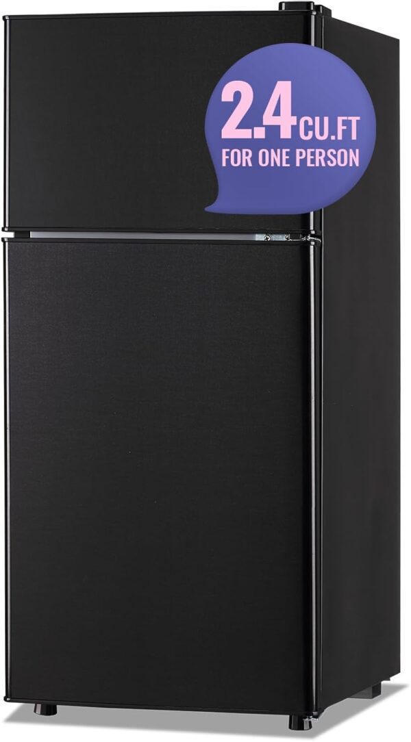 2.4 Cu.Ft Small Refrigerator with Freezer Mini Fridge Removable Plastic Shelves Ideal for Apartment,Dormitory Black