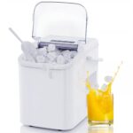 Ice Makers Countertop, Portable Ice Machine with Handle, 6 Mins 9 Bullet Ice Cubes with Basket and Scoop, 26lbs in 24Hrs, Auto-Cleaning, for Home, Kitchen, RV, Camping, White