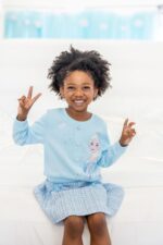 Suggest a better title and return a single title only without any other comments: Disney Frozen Elsa Stitch Princess Moana Minnie Toddler Girl 2 Piece Outfit Kid Pearl Button Knit Top & Tweed Skirt Set 2-13Y - Image 4