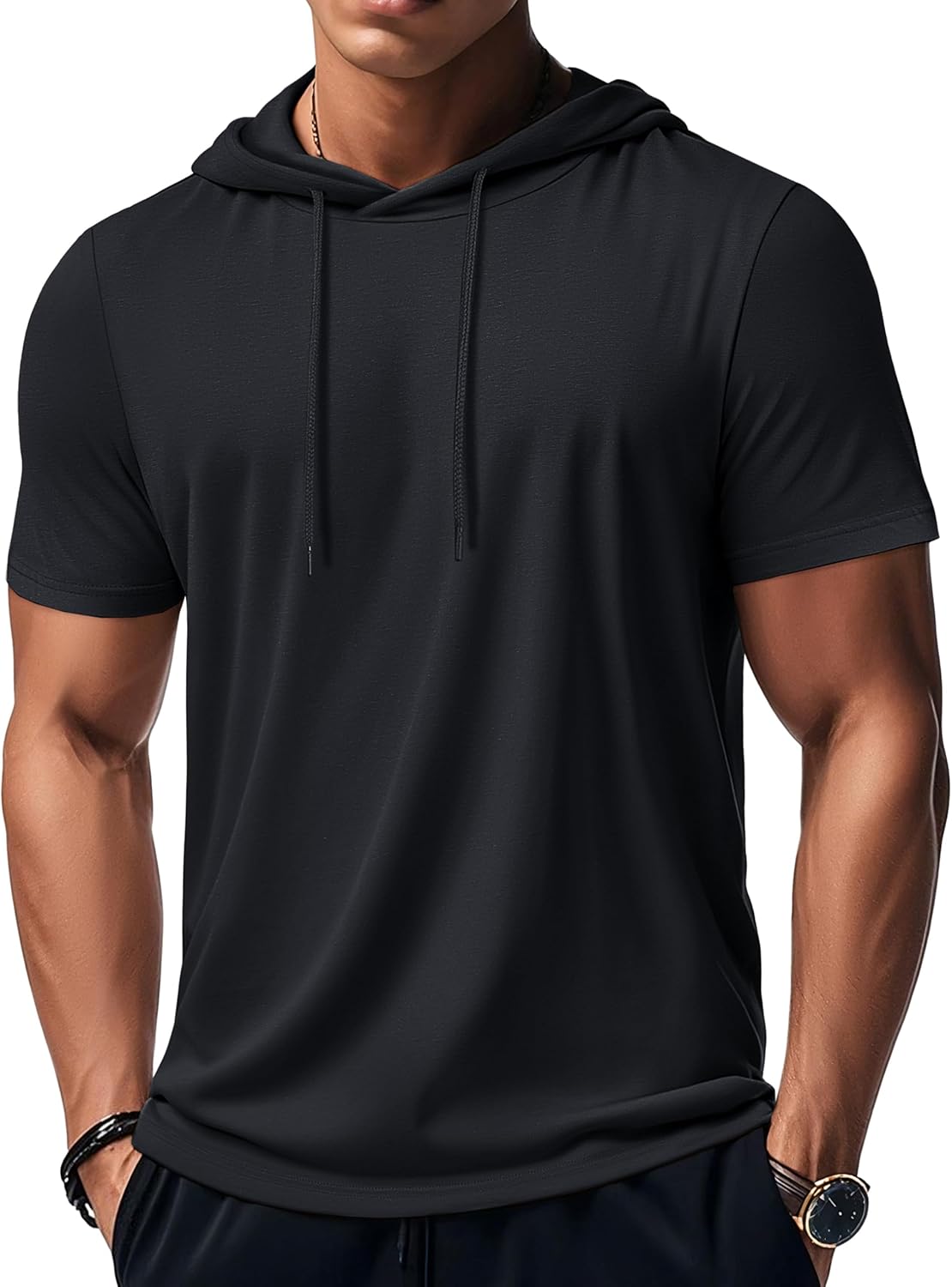 MAGCOMSEN Men's Short Sleeve Hoodie Workout Gym Athletic Cotton Lightweight MAGCOMSEN Men's Short Sleeve Hoodie Workout Gym Athletic Cotton Lightweight Hooded T Shirts Sweatshirt