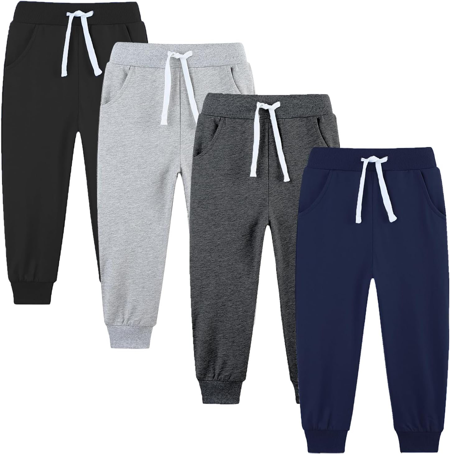 4 Pack Toddler and Kids Boys Sweatpants Joggers Cotton Active 4 Pack Toddler and Kids Boys Sweatpants Joggers Cotton Active Soft Joggers Pants with Functional Drawstring 2-14Y