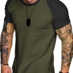 COOFANDY Men's Muscle T-Shirt Pleated Raglan Sleeve Bodybuilding Gym Tee Short Sleeve Fashion Workout Shirts Hipster Shirt