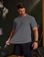 COOFANDY Mens Muscle Shirt Short Sleeve Slim Fit T-Shirts Texture Crewneck Tees Longline Gym Workout Athletic Shirt - Image 6
