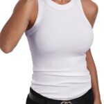 GEMBERA Womens Sleeveless Racerback High Neck Casual Basic Cotton Ribbed Fitted Tank Top