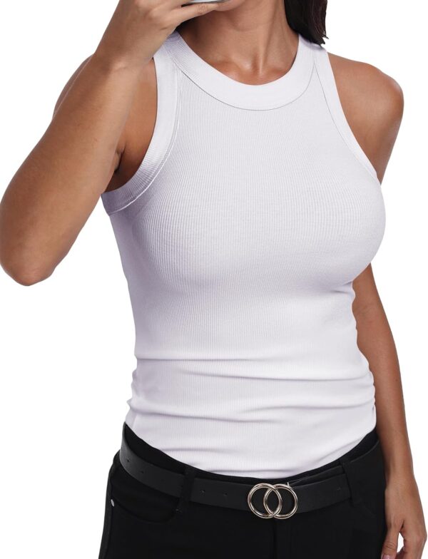 GEMBERA Womens Sleeveless Racerback High Neck Casual Basic Cotton Ribbed Fitted Tank Top