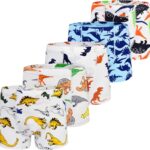 GRPSKCOS Boys Dinosaur Underwear- Pack of 5 Soft Cartoon Colorful Boxer Shorts Briefs with Fun for Kids 2-8 Years Old