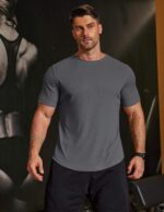 COOFANDY Mens Muscle Shirt Short Sleeve Slim Fit T-Shirts Texture Crewneck Tees Longline Gym Workout Athletic Shirt - Image 5