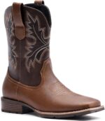Lumeheel Cowboy Boots for Men - Western Men's Boots with Classic Embroidered, Slip on Square Toe Boots, Slip Resistant Country Boots Chunky Heel Ankle, Durable Short Boots for Spring Fall