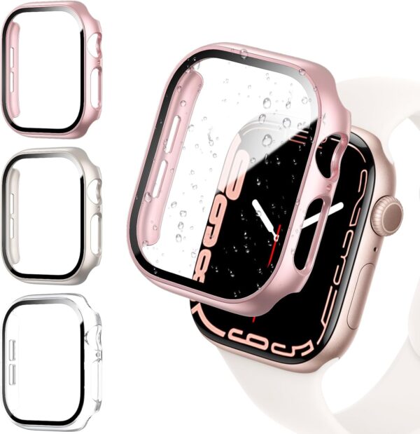 COMMUTER 3 Pack Case with Tempered Glass Screen Protector for Apple Watch SE3/SE 2/1 Series 6/5/4 40mm, Hard PC Ultra-Thin Cover for iwatch SE 3/SE 2/SE/6/5/4 40mm, Starlight/Clear/Rose Gold