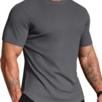 COOFANDY Mens Muscle Shirt Short Sleeve Slim Fit T-Shirts Texture Crewneck Tees Longline Gym Workout Athletic Shirt
